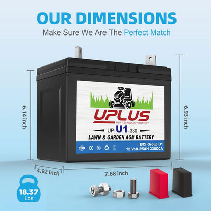 U1 Riding Lawn Mower Battery 12V 330CCA for Lawn Mowers