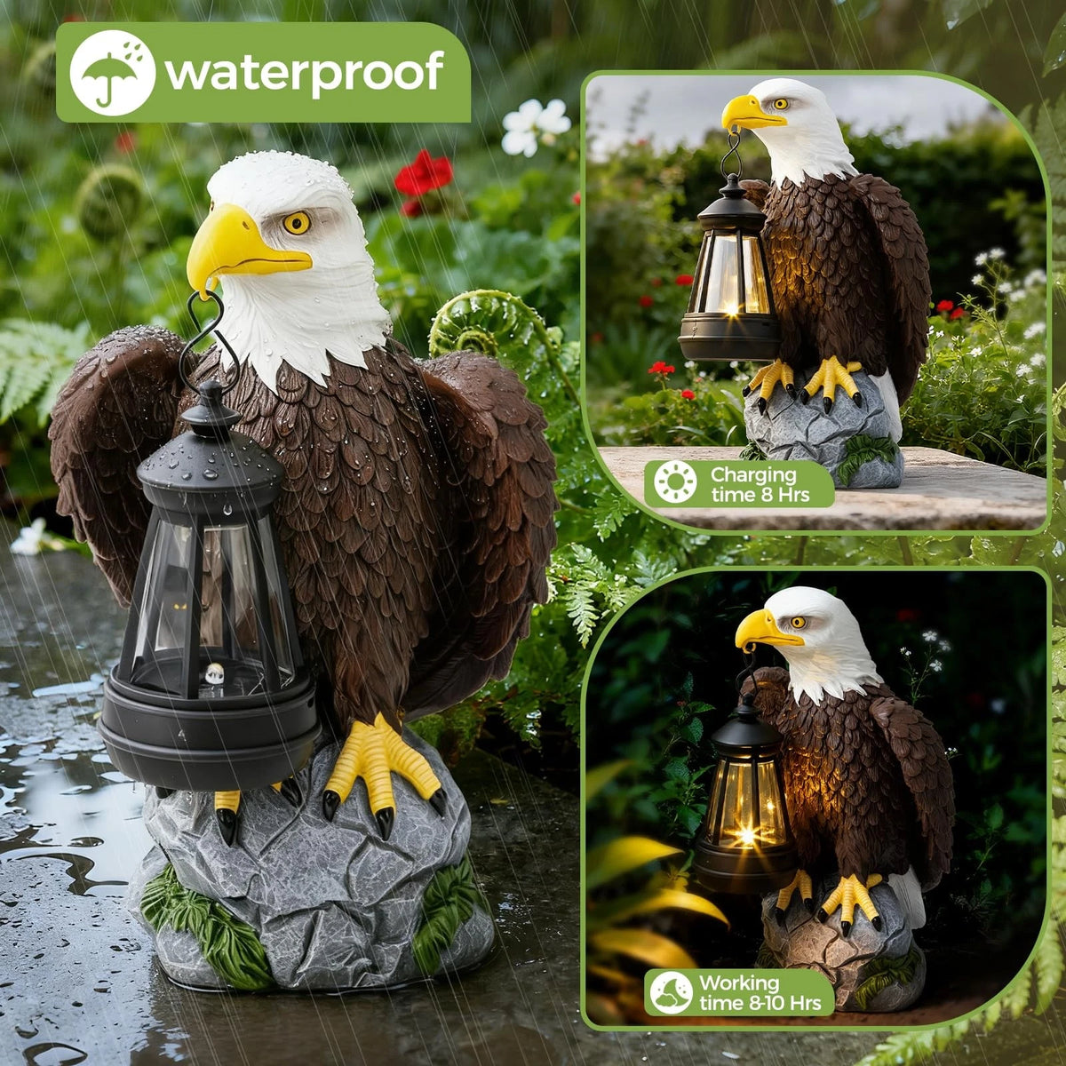 American Bald Eagle Garden Statue with Solar Light