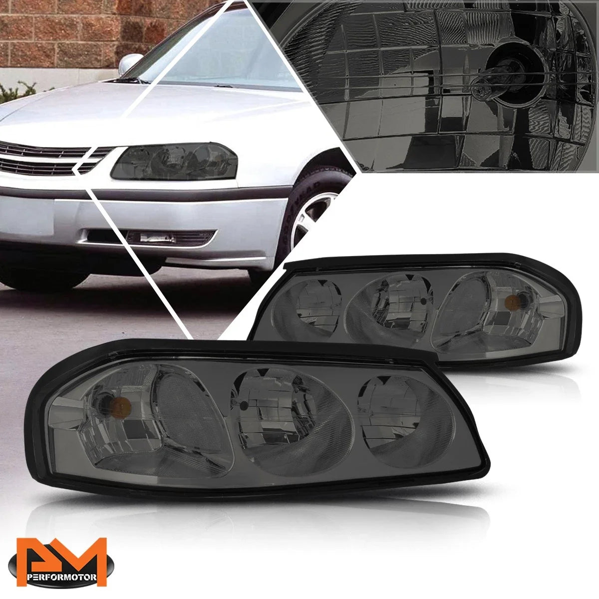 Smoked Housing Clear Corner Signal Headlight Lamps Pair for Chevy Impala (2000–2005)