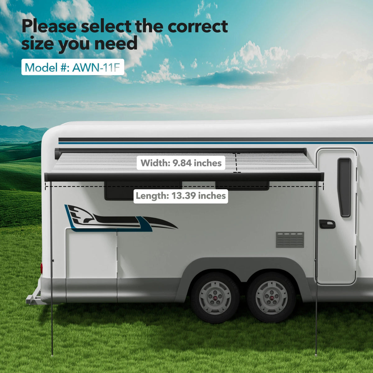Retractable Awning for RV Camper (2010–2023) - Black Aluminium