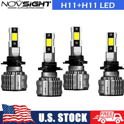 Set of 4 H8 H11 H9 LED Headlight Kit for High Low Beam (6500K White)
