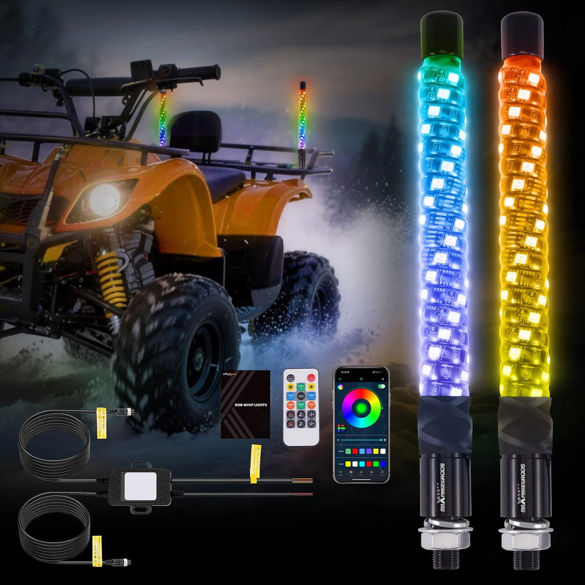 2X RGB LED Whip Spiral Lights for Can-Am Jeep RZR UTV ATV (FGPDOS)