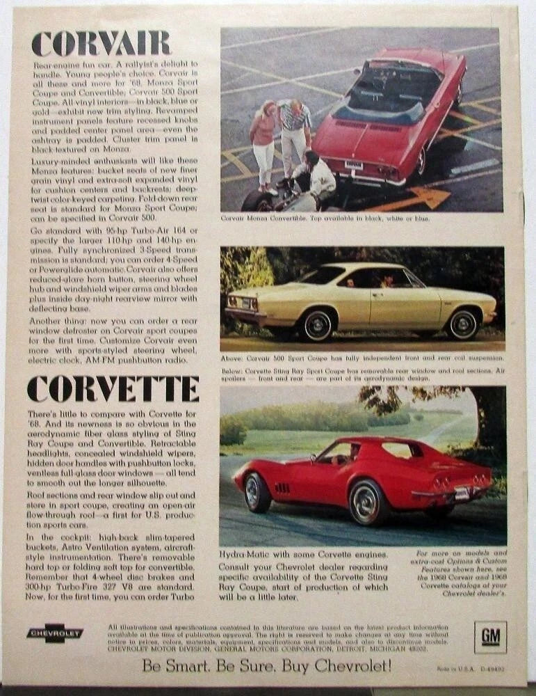 1968 Chevrolet Full Line Sales Brochure for SS 396 Malibu Camaro Corvette Nova