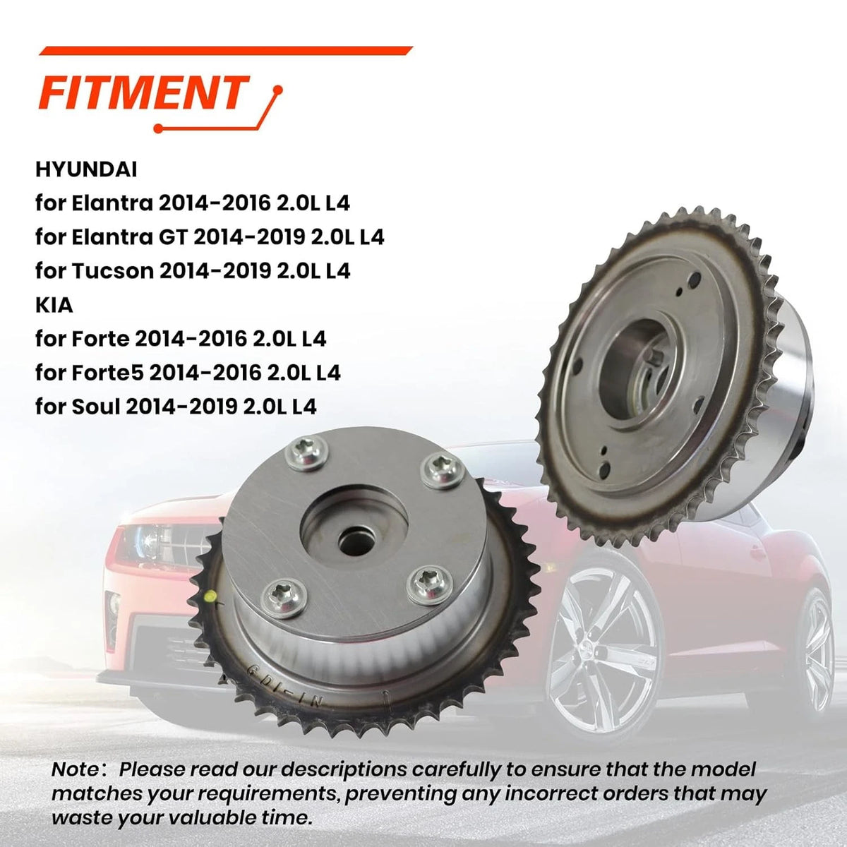 CVVT Gear Set for Hyundai Elantra Kia Soul Forte 2.0L (24350-2E201, 24370-2E200)