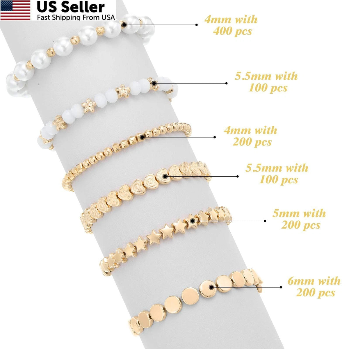 1200 Pieces Gold Spacer Beads Set for Bracelet Making