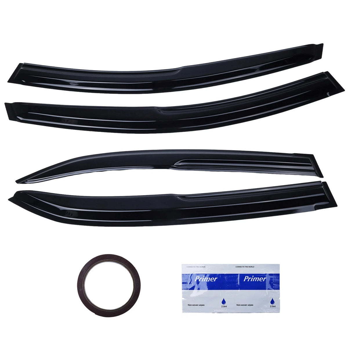 Set of 4 Window Visors for Toyota Corolla (2014–2019) - Coroll-14-19-JDM, 3D Mugen Wavy Style, Chrome Trim