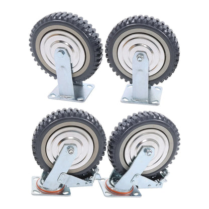 Set of 4 Heavy Duty Rubber Caster Wheels 8" (2 Swivel, 2 Fixed) 440Lbs