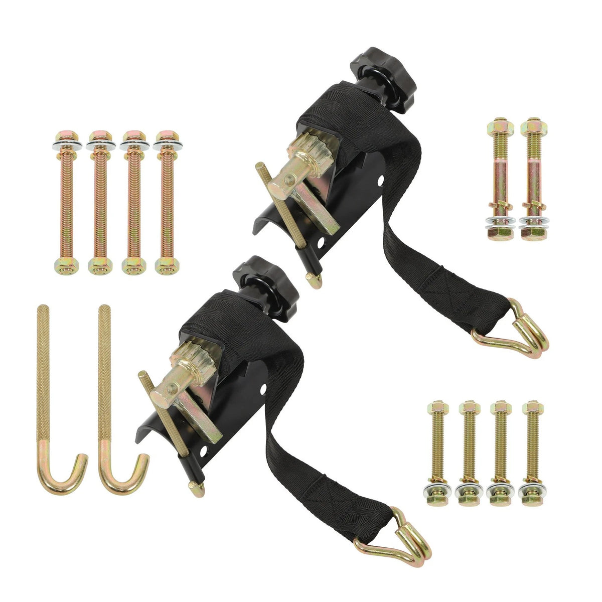2X Ladder Rack Ratchet Straps w/ J-Hook 1.5"×7.5' Black Retractable