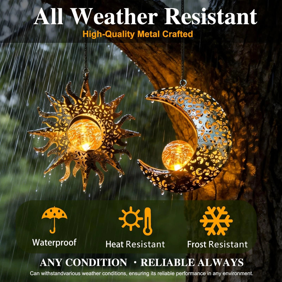 Solar Hanging Sun and Moon Lights for Garden - Bronze Color