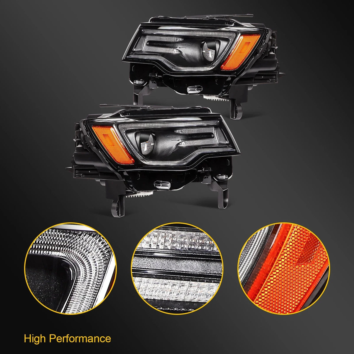 LED DRL Pair HID Xenon Headlights for Jeep Grand Cherokee (2019–2021)