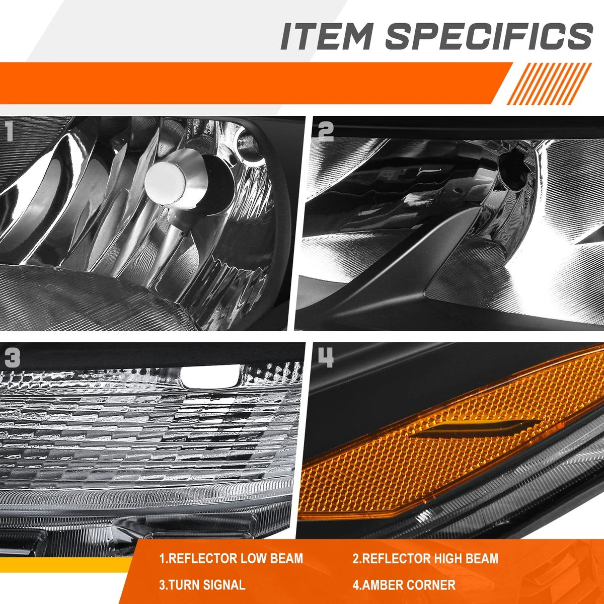 Black Housing Amber Side Headlights for Mercedes Sprinter 1500-4500 (2019–2022)