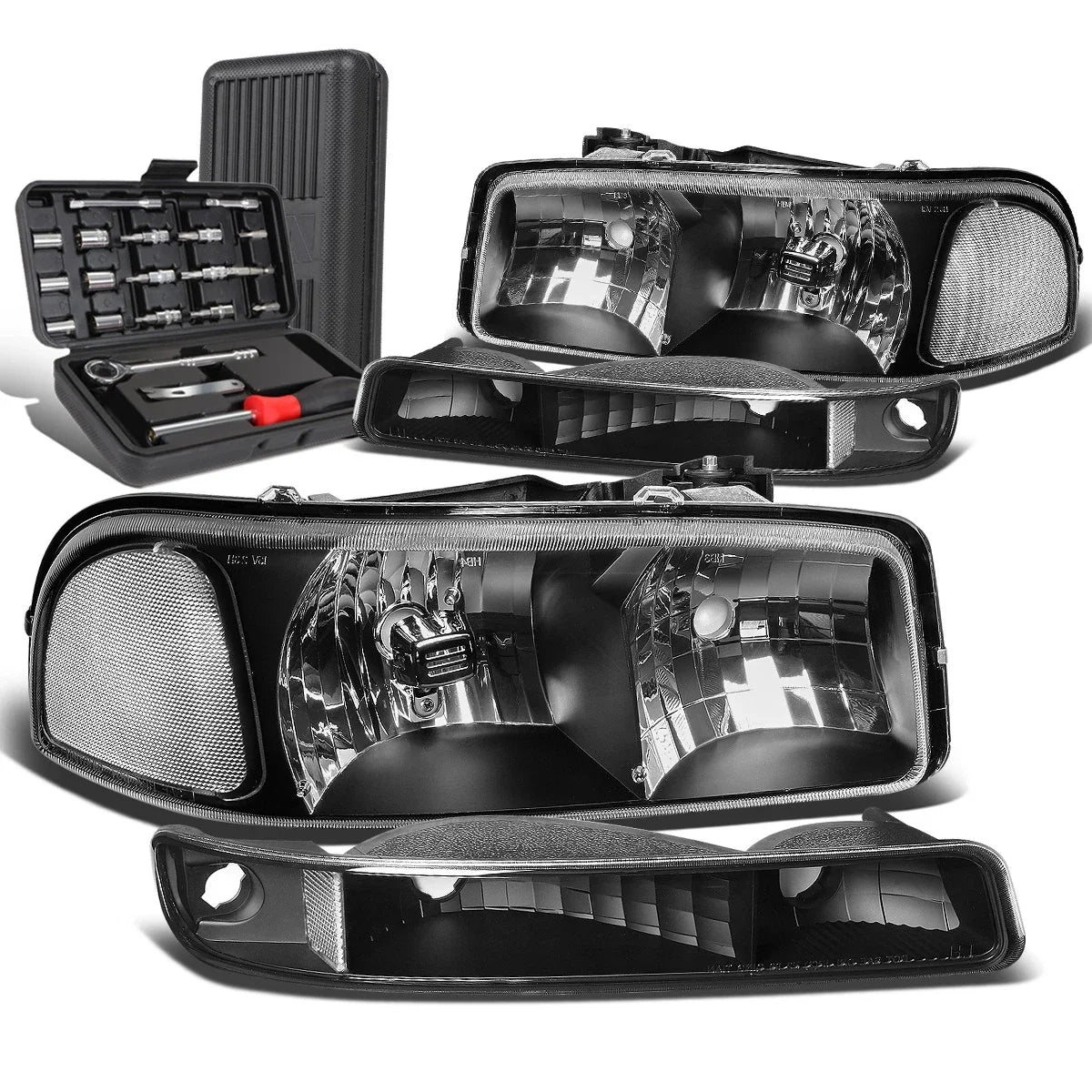 Black Clear Signal Headlights + Bumper Lamps for GMC Sierra (1999–2007)
