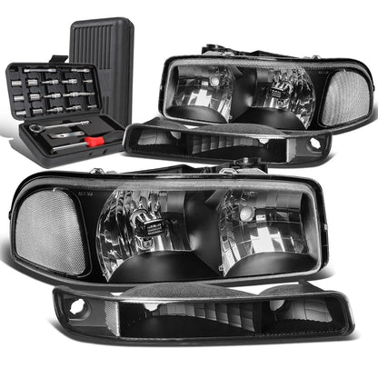 Black Clear Signal Headlights + Bumper Lamps for GMC Sierra (1999–2007)