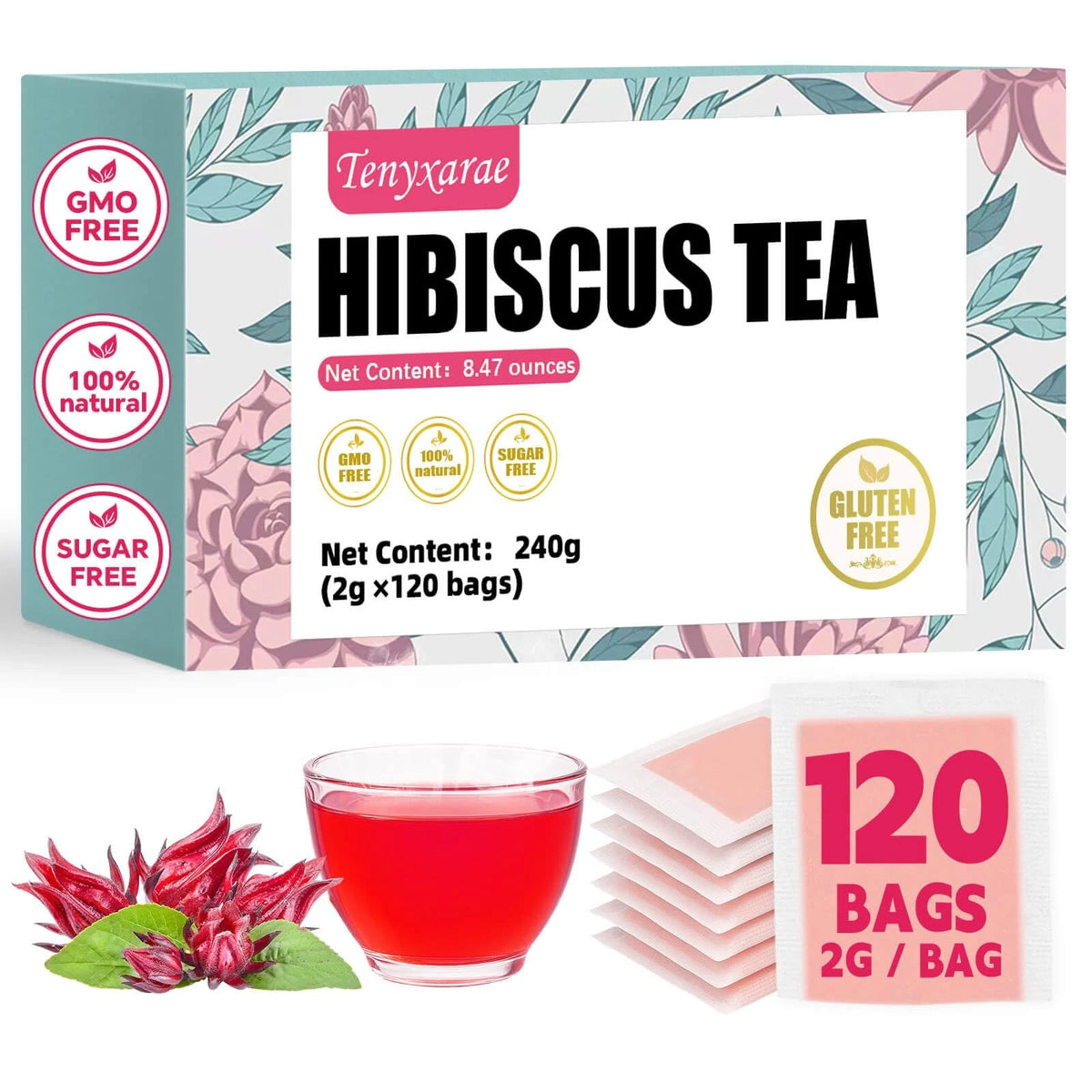 Hibiscus Tea Bags Set of 120 (2g/Bag) 100% Natural