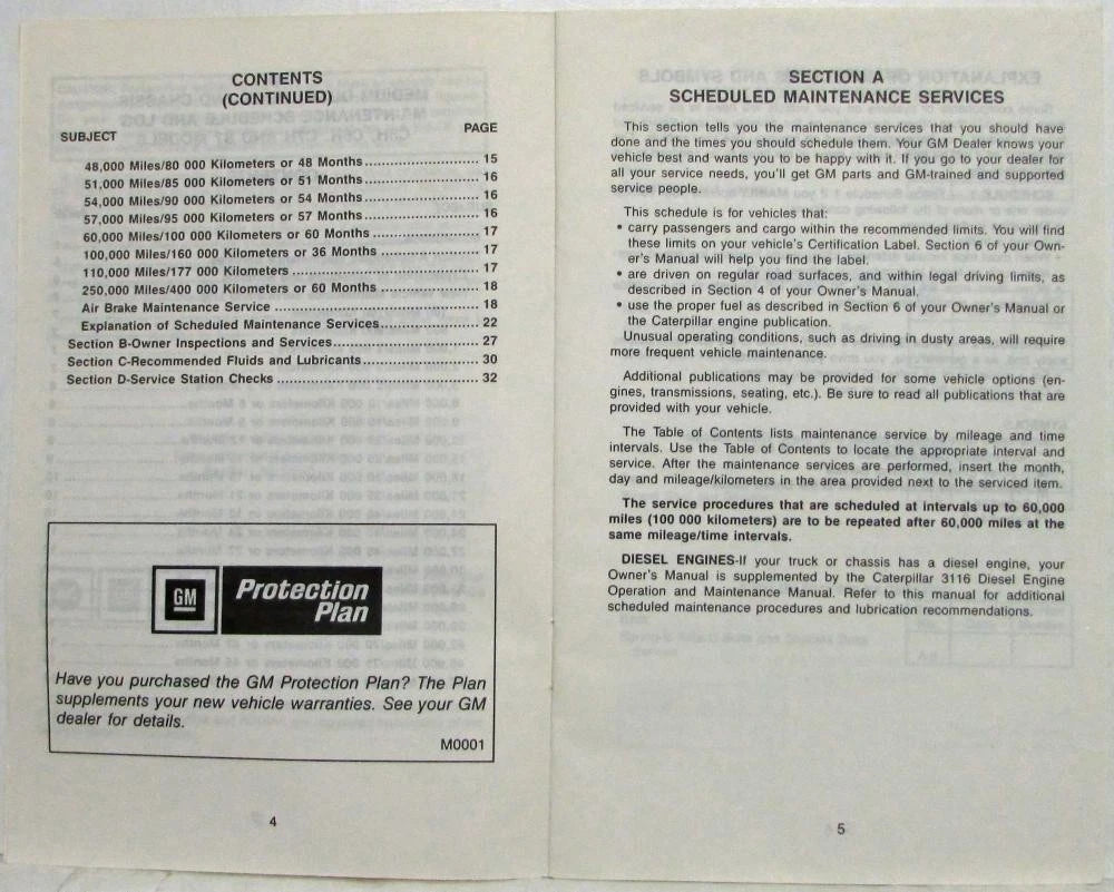 Maintenance Schedule Booklet for GMC TopKick (1991)