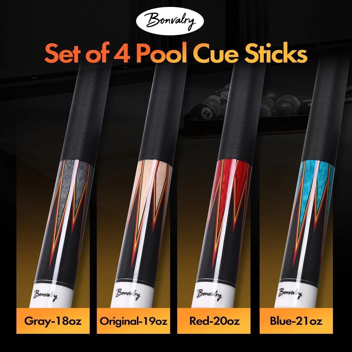 Set of 4 Professional Pool Cues for Maple Cues