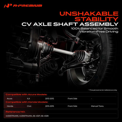 A-Premium Pair Front CV Axle Assembly for Honda Civic (2015) - 44305TR4A93, 44306TR4A94