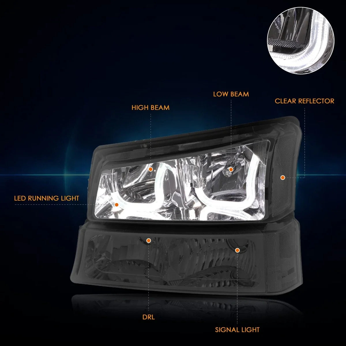 J-Halo LED DRL Headlights for Chevy Silverado/Avalanche (2003–2006)