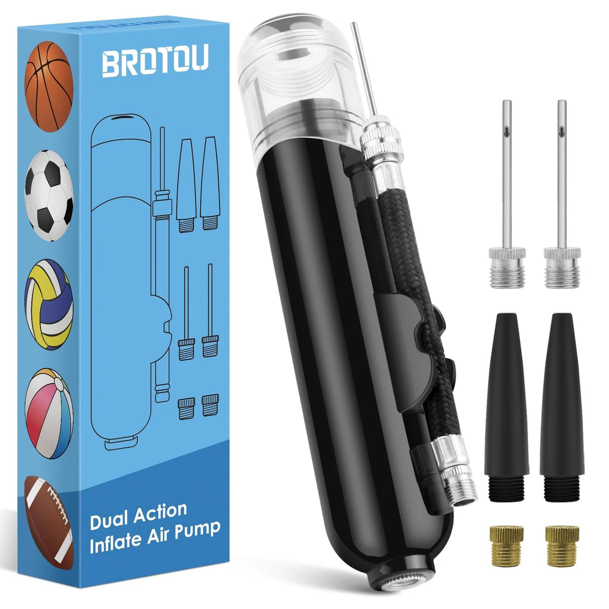 Ball Pump & Bike Pump with 3 Needles & 2 Nozzles for Inflate Air Pump
