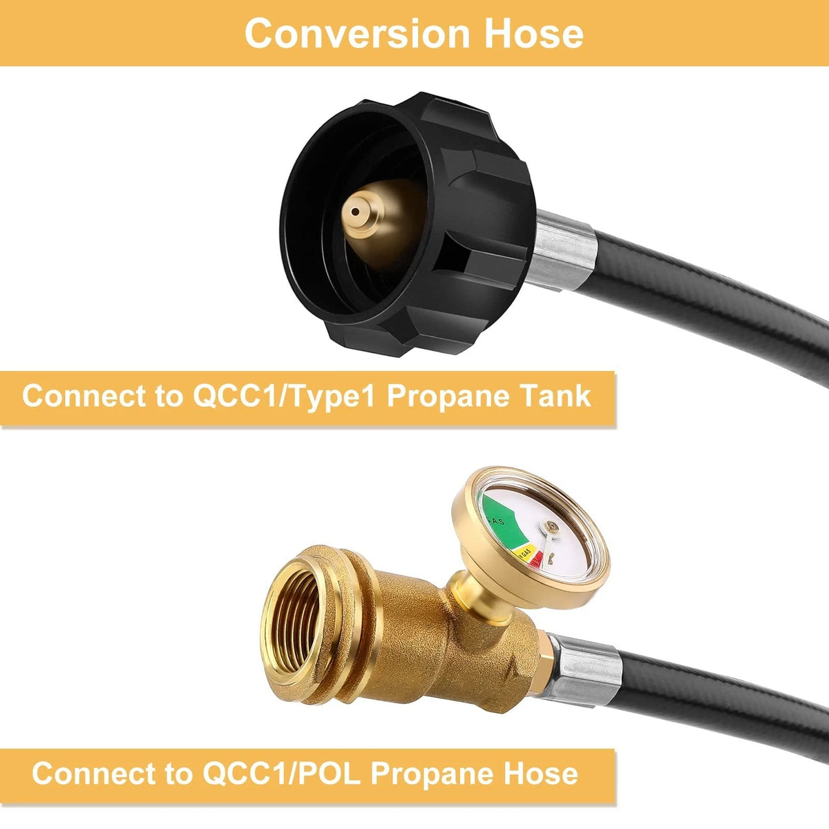 6 Feet Propane Tank Extension Hose with Gauge for Gas Grill, Heater
