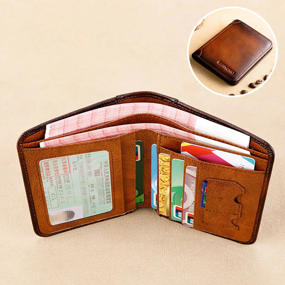 Genuine Leather RFID Bifold Wallet for Men
