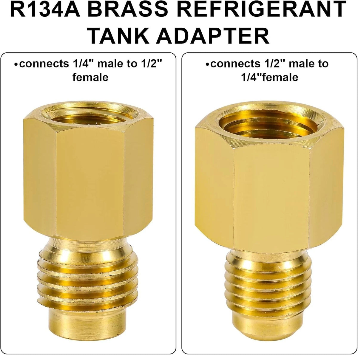 2X Brass Refrigerant Tank Adapters R134A to R12 for AC Systems