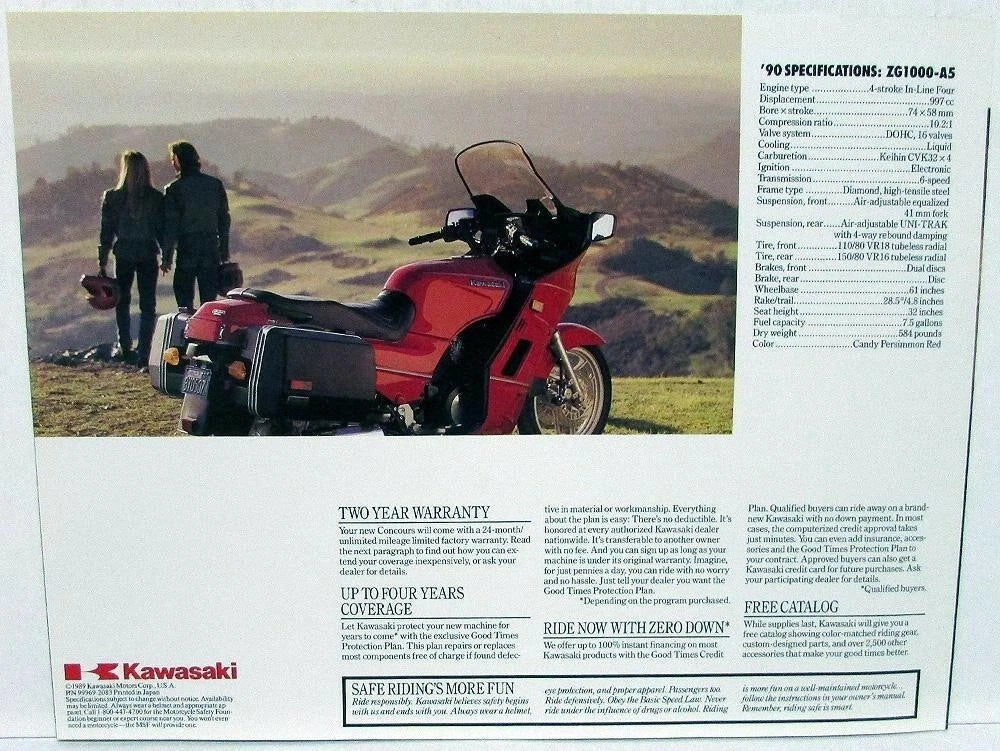 Kawasaki Concours Motorcycle Sales Brochure ZG1000-A5 (1990)