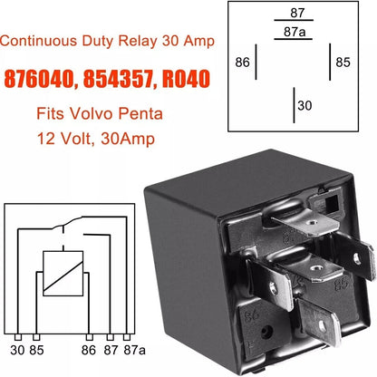 Power Trim Relay 12V/40 Amp for Volvo Penta (Replaces 1504952-1, 831725-7, 876039-9)