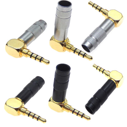 3Pcs 3.5mm Stereo 4 Pole Male Plug 90° Audio Connector for