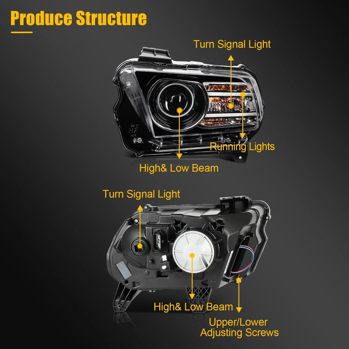 Driver Side HID Headlight for Ford Mustang (2013–2014) Black Projector
