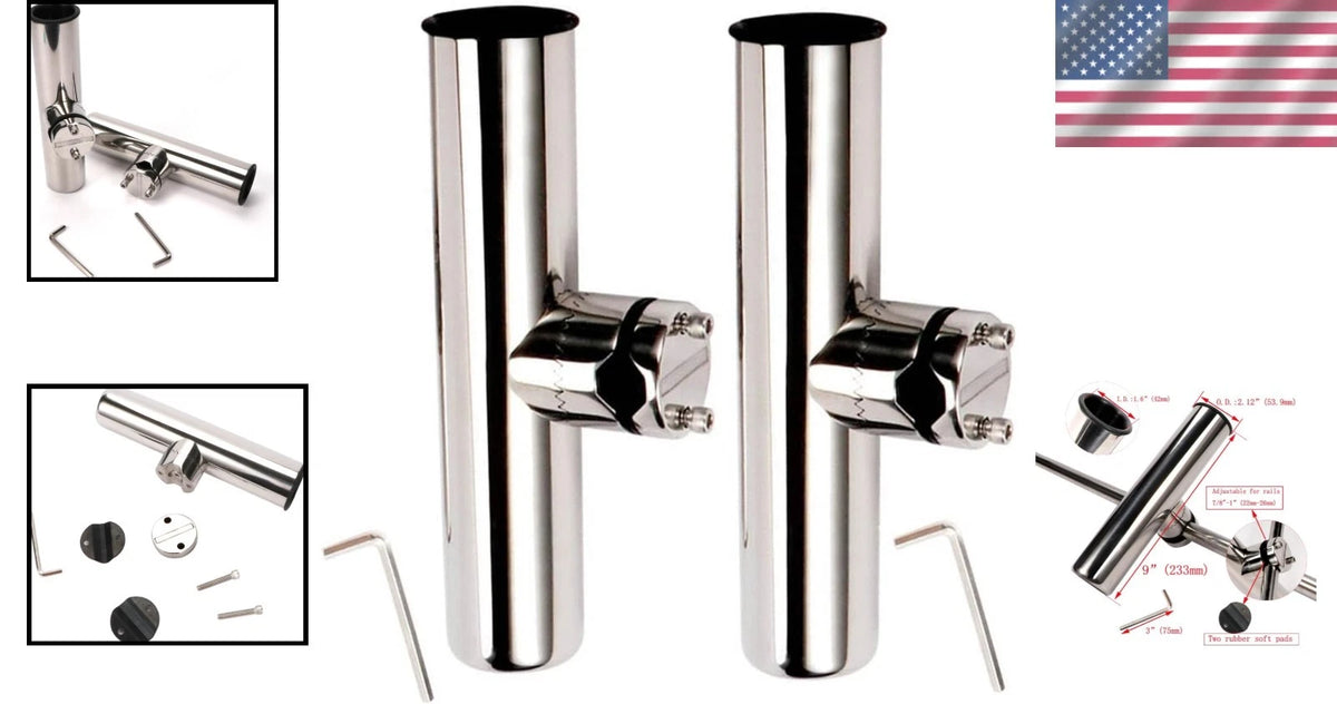 2X Adjustable Stainless Steel Fishing Rod Holder for Rails (Fits 7/8" to 1")