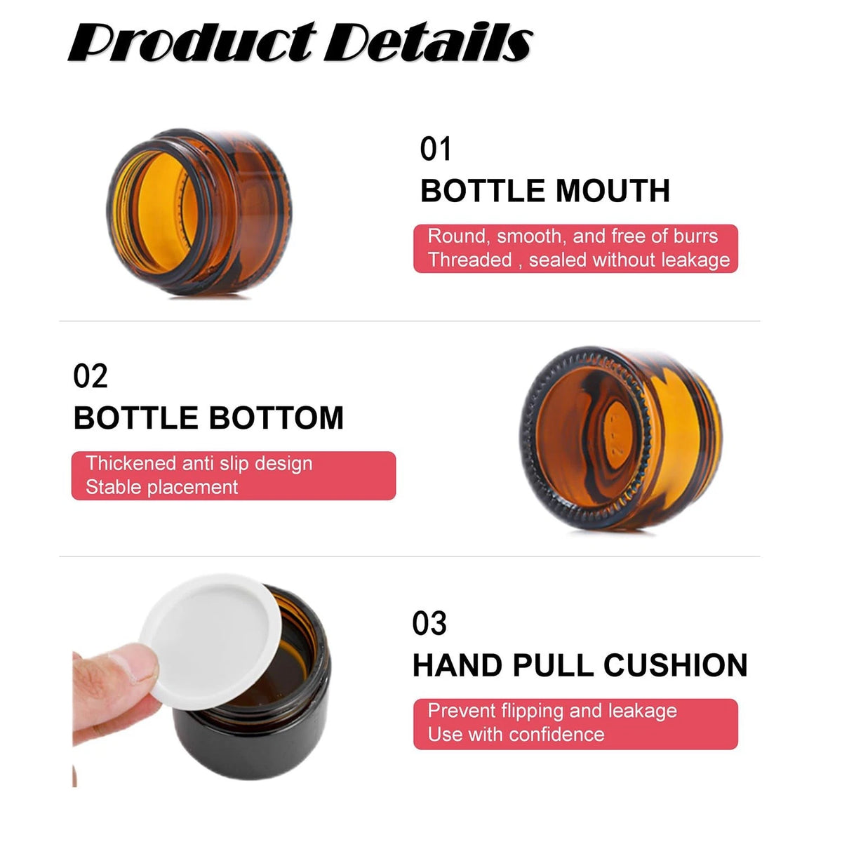 Set of 4 Round Amber Glass Jars 0.5Oz for Cosmetic Samples