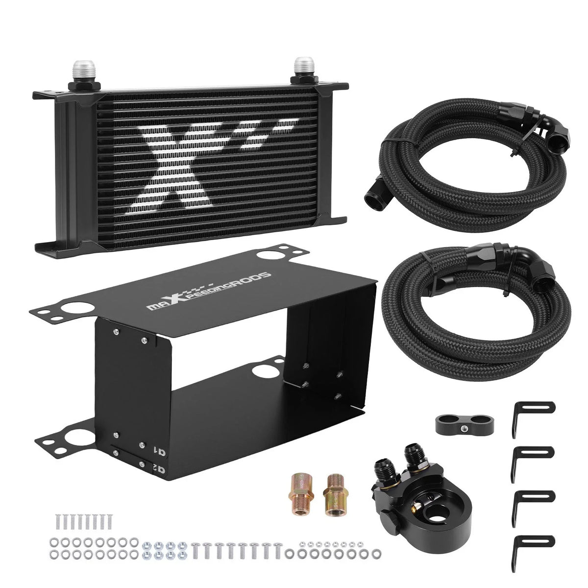 19 Row Universal Oil Cooler 10AN for Transmission w/ Braided Hoses (Universal)