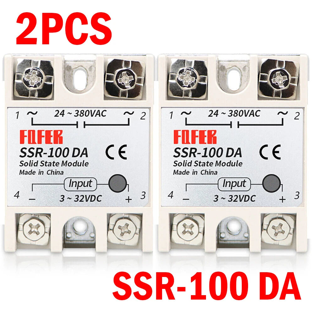 2PC SSR-100 DA Solid State Relay for DC to AC Conversion (3-32VDC 24-380VAC)