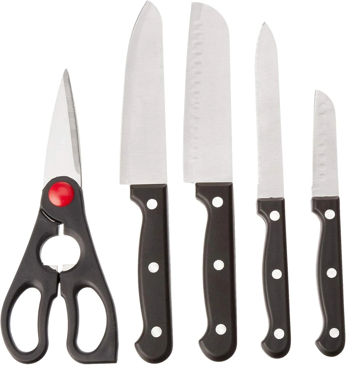 Set of 4 Utica Cutlery Knives & Scissors with Wood Storage Block