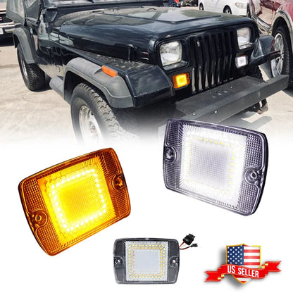 2X Clear Switchback LED DRL Turn Signal Lights for Jeep Wrangler YJ (1987–1995)