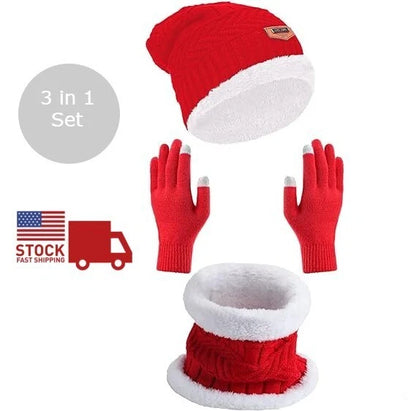 Touch Screen Gloves and Beanie Hat Scarf Set for Winter Wear