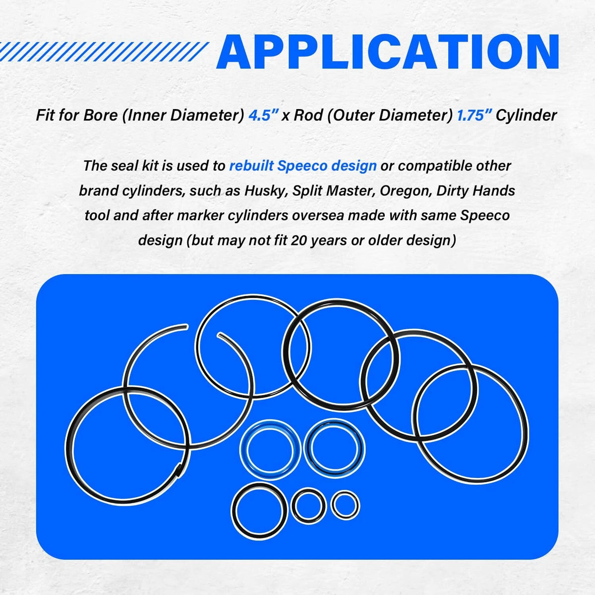 Hydraulic Log Splitter Cylinder Rebuild Seal Kit for 4.0" Bore x 1.75" Rod