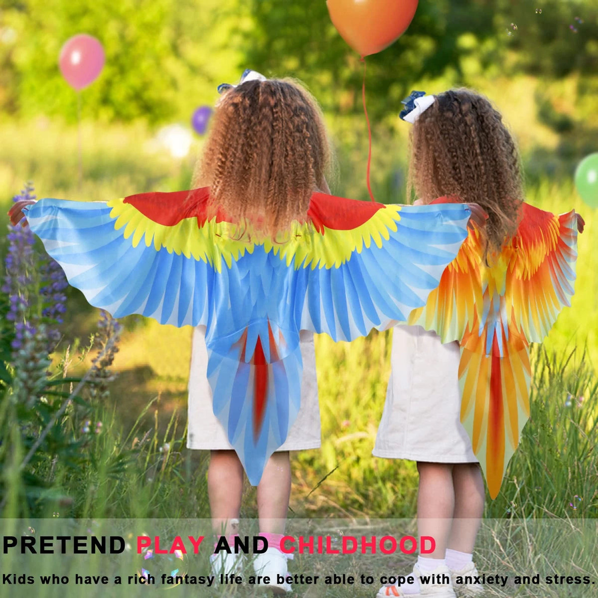 Parrot Wings Costume for Kids with Headbands, Large, Blue
