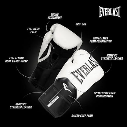 2X Boxing Gloves for Everlast Elite (Pro Training & Heavy Bag) 12oz, White/Black