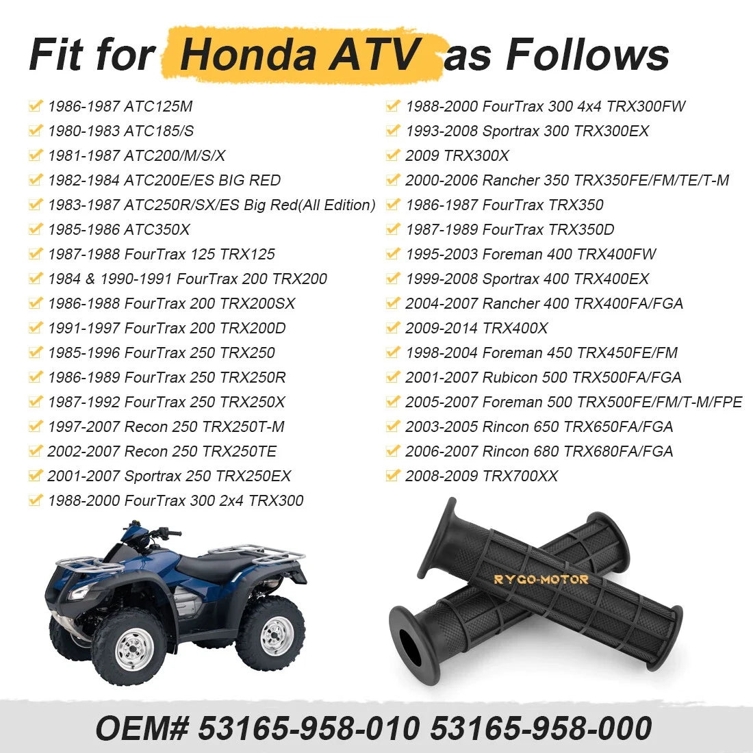 2x Handlebar Grips for Honda ATC125 ATC185 ATC200 ATC250 ATC350 (1970–1985) 53165-958-010
