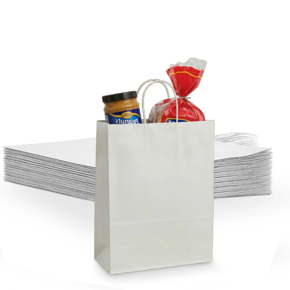 Pack of 15 White Grocery Bags with Handles (8 x 4 x 10)