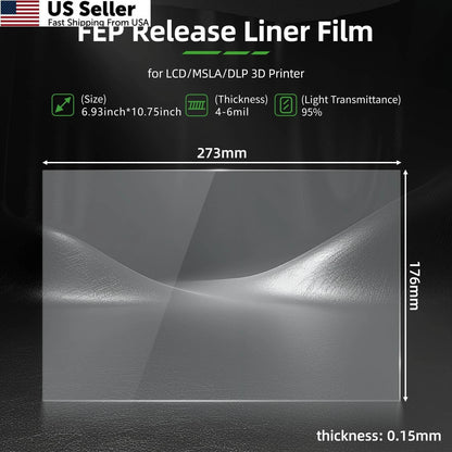 5 Pack Saturn 4 Ultra FEP Film for LCD MSLA DLP Resin Printer 273x176mm