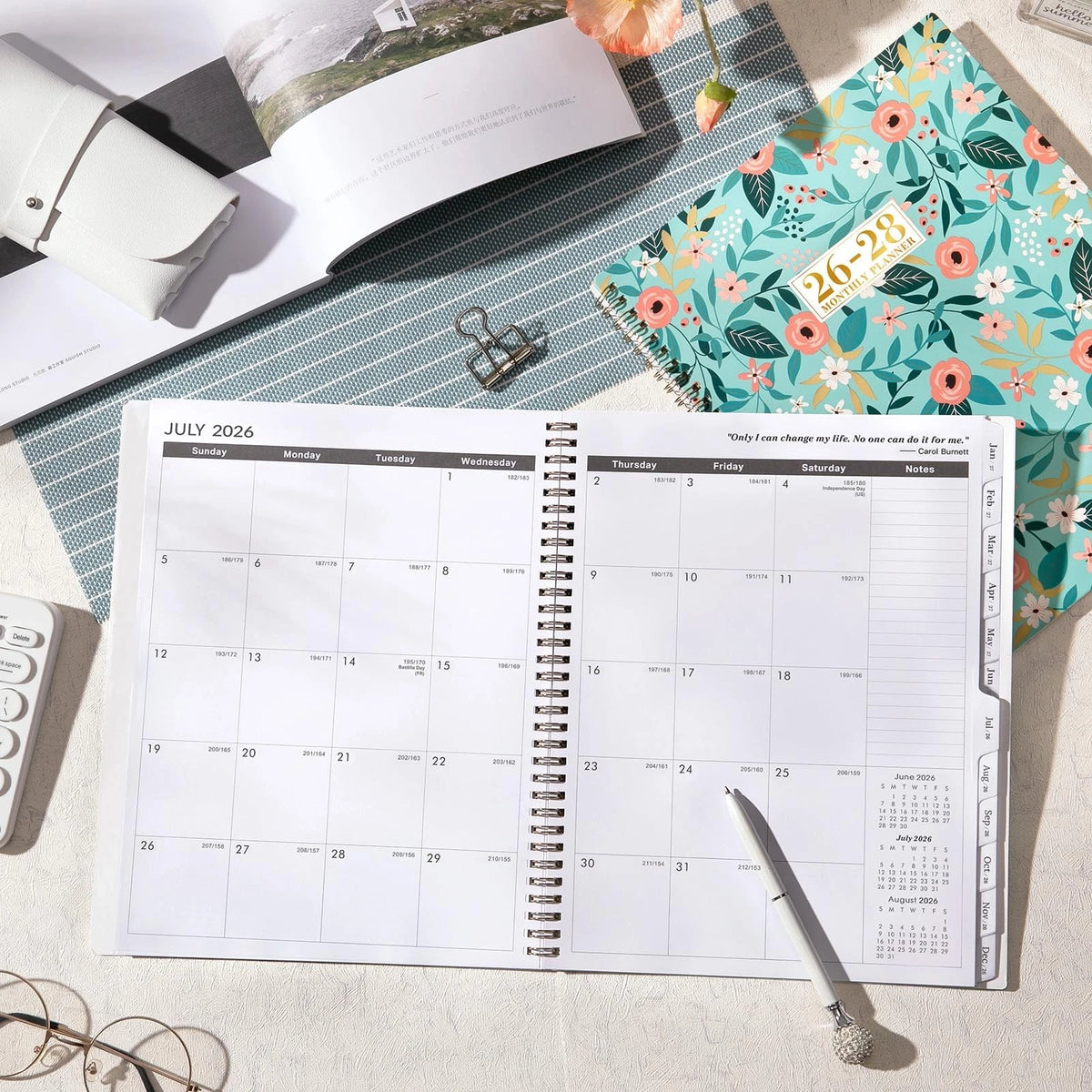 Monthly Planner for 2026-2028 (July 2026 - June 2028) 9" × 11", Green