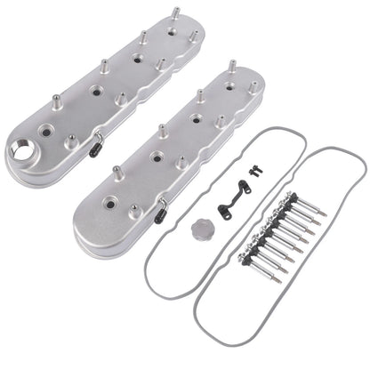 Set of 2 GM LS Cast Aluminum Tall Silver Valve Covers for LS1 LS2 LS3 (8082-1S, 8082-1, 241-110, JM8082-1, JM8082-1S)