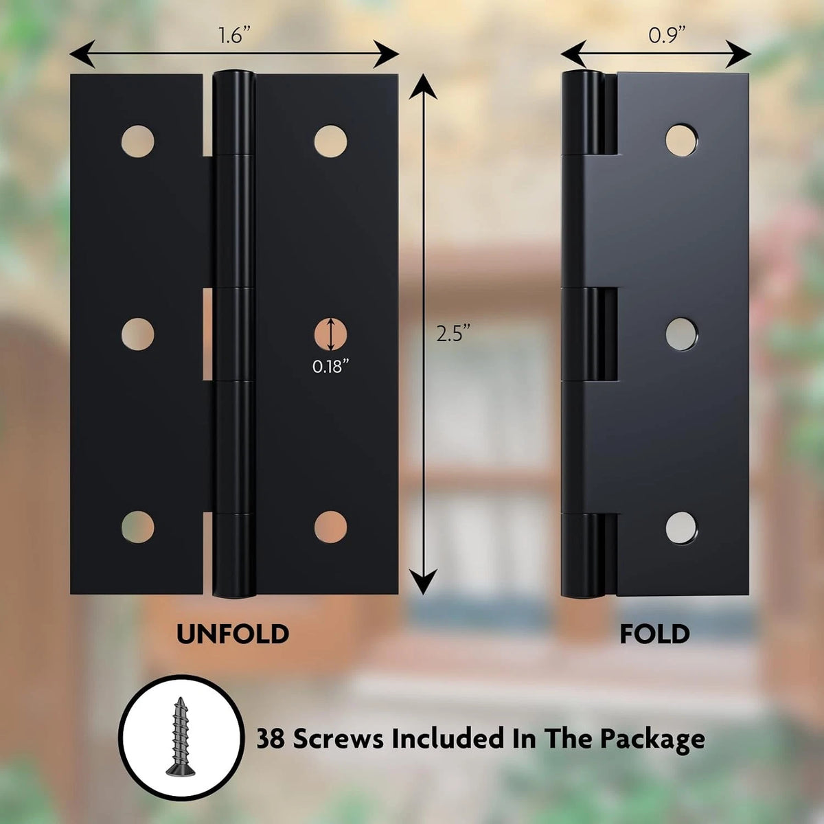 6 Pack 2.5 Inch Black Door Hinges for Doors, Cabinets