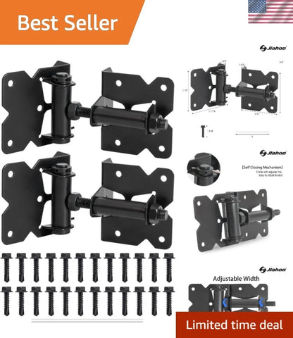 Self-Closing Gate Hinge Kit with Spring Adjuster for Outdoor Use