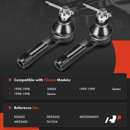 2X Front Outer Side Tie Rod End for Nissan Sentra 1998-1999, 200SX 1998, 485200M025, MES3602