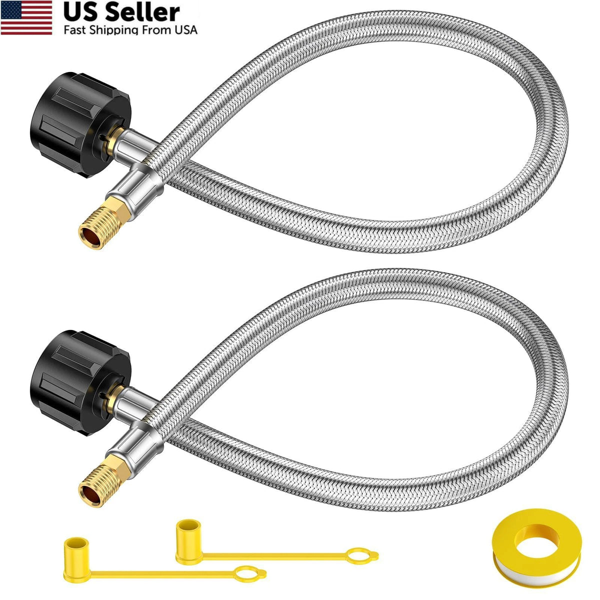 15 Inch RV Propane Tank Hose for RVs (2015–2023) - Stainless Steel, Black