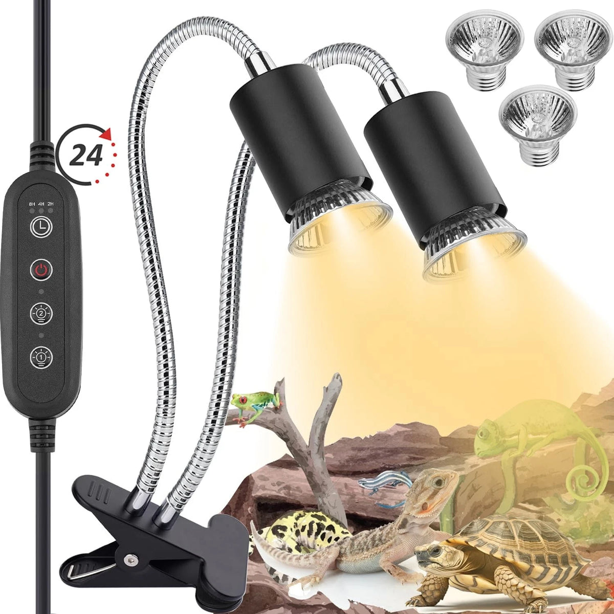 Double-Head Heating Lamp for Reptiles (UVA/B)